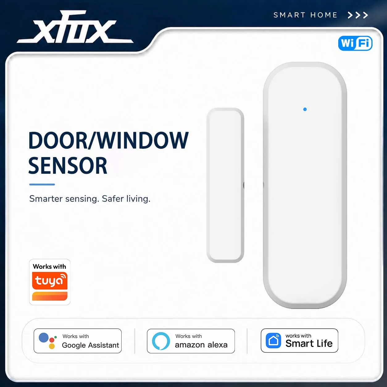 Xfox Tuya WiFi – capteur intelligent de porte/fenêtre, alarme de contact sans fil, sécurité domestique, fonctionne avec Alexa et Google Home