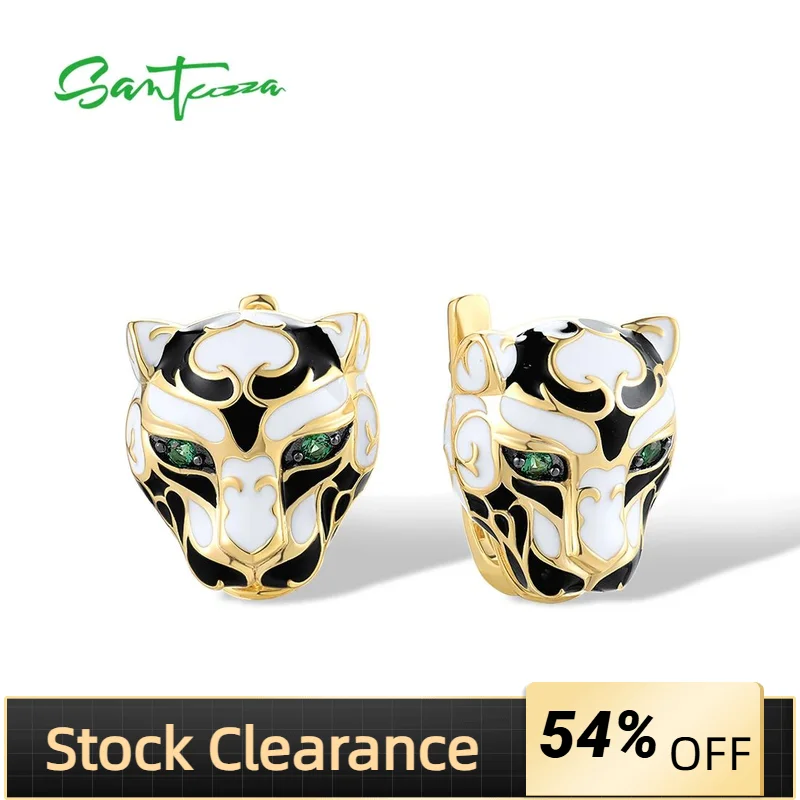 

SANTUZZA 925 Sterling Silver Latch Back Earrings For Women Green Spinel White Black Leopard Enamel Neutral Style Fine Jewelry