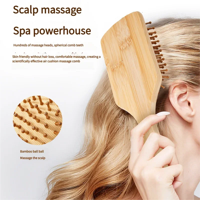 Bamboo Hair Brush Women Styling Hair Comb Hairbrush Wide Teeth Bamboo Combs for Hair Smooth Massage Scalp Brush Barber Comb view 2