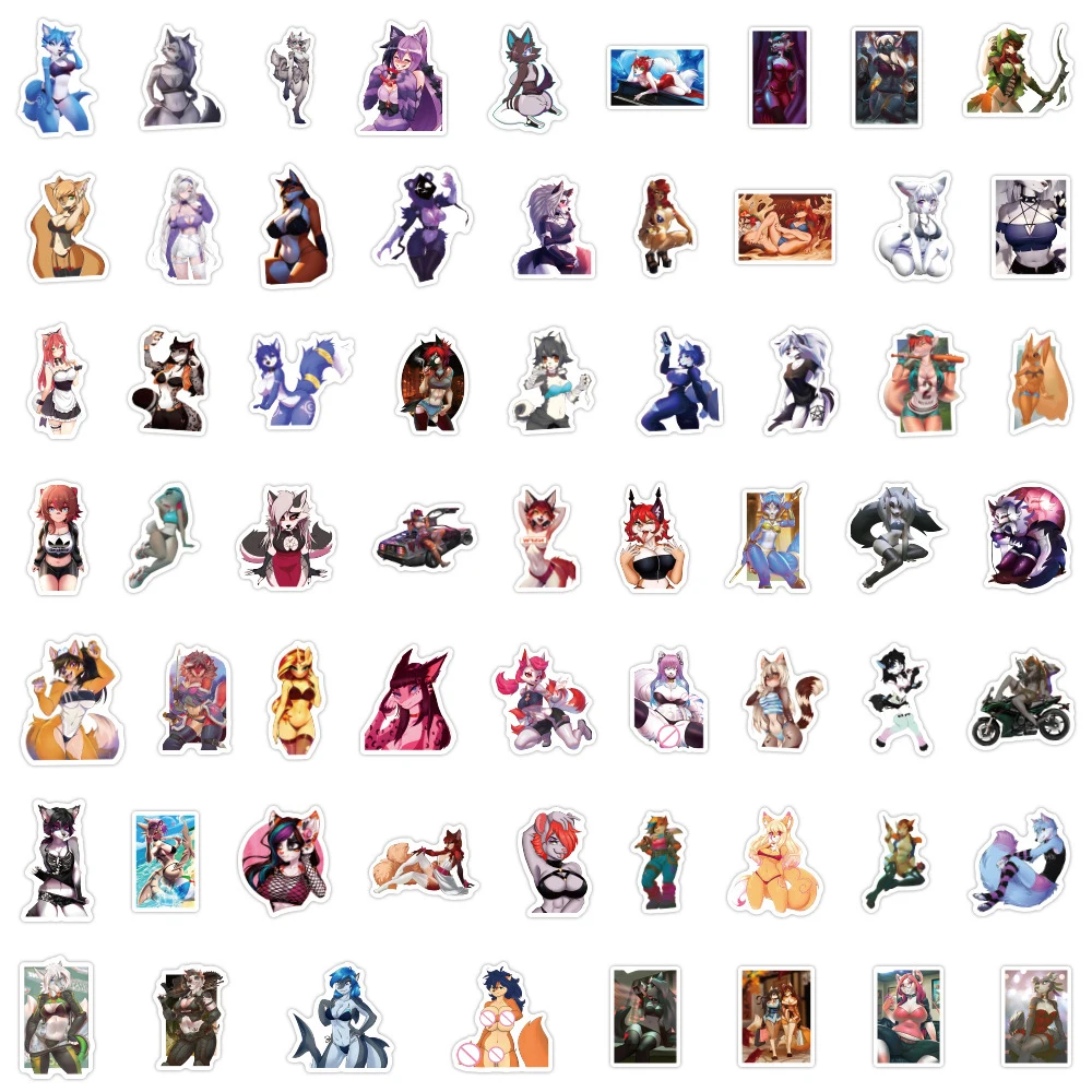 10/30/60pcs Sext Furry Anime Girl Stickers Waifu Hentai Graffiti Decals for Adult DIY Laptop Bike Diary Phone Waterproof Sticker