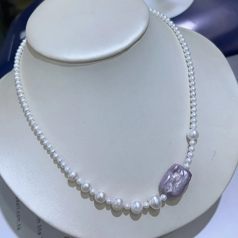 

Ожерелье в стиле барокко с пресноводным жемчугом, нерегулярная цепочка на ключицу, легкие роскошные нишевые украшения ручной работы