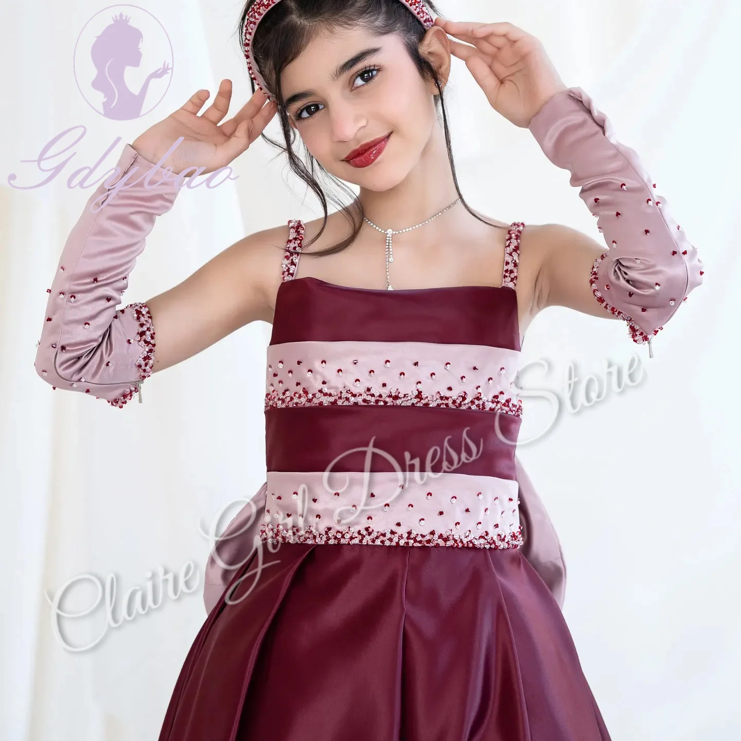 Personalizado princesa vestidos da menina de flor para o casamento cetim tornozelo comprimento elegante crianças festa aniversário primeira comunhão concerto vestido