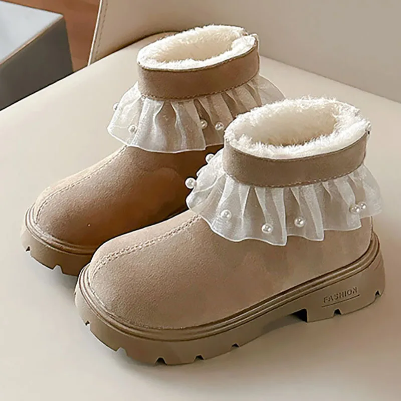 Winter Plush Boots For Girls Korean Style Trend Fashion Princess Shoes Soft-soled Thick Warm Cotton Shoes Snow Boots Kids