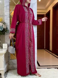 2023African Spring Long-Sleeved Zipper Dress Muslim Style Robe Fashion Hot Drill Elegant Women Abaya With Hat