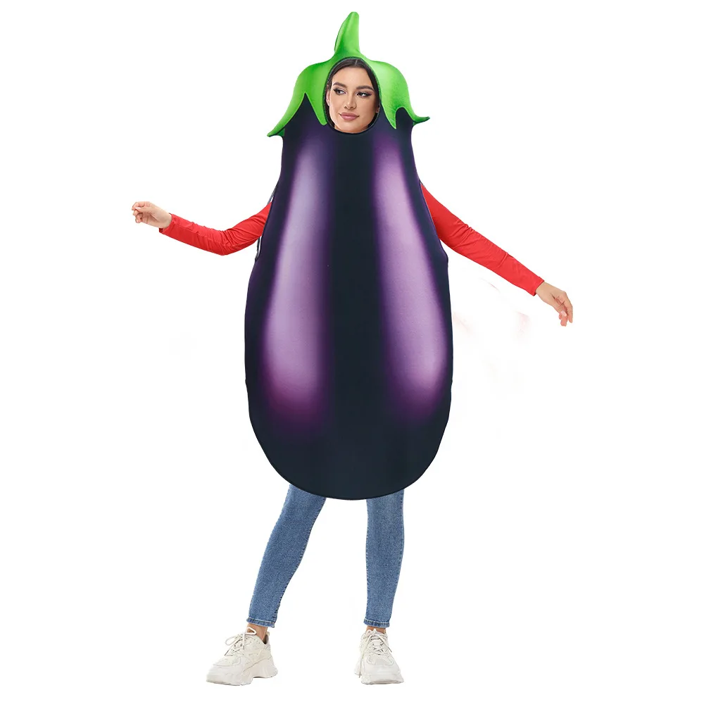 

2025 New Halloween Cosplay Costumes Stage Vegetables Eggplant Play Digital Printing Carnival Adult Theme Party Props Outfit