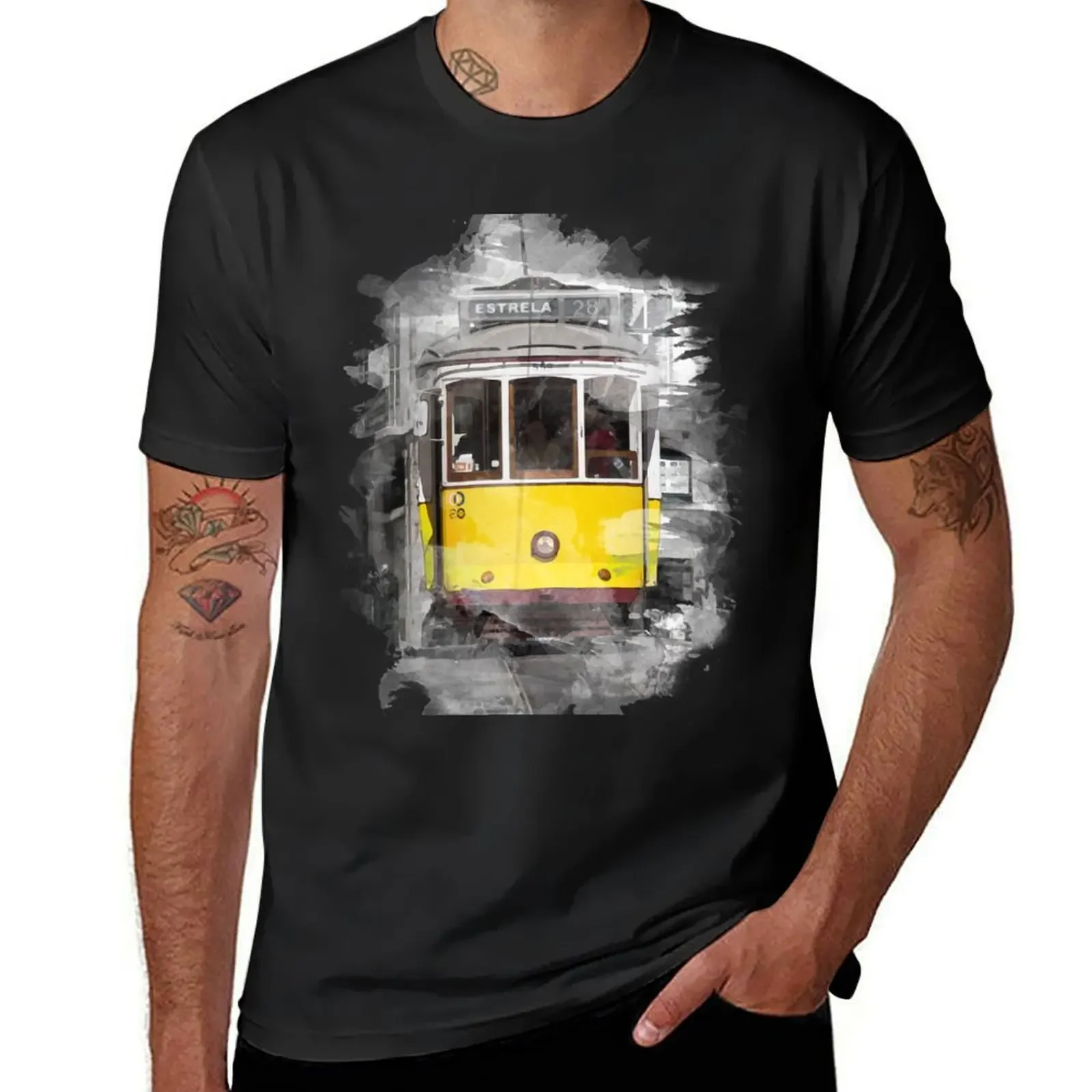 Lisbon Tram 28 watercolor T-Shirt plus size tops anime t shirts funny t shirts for men