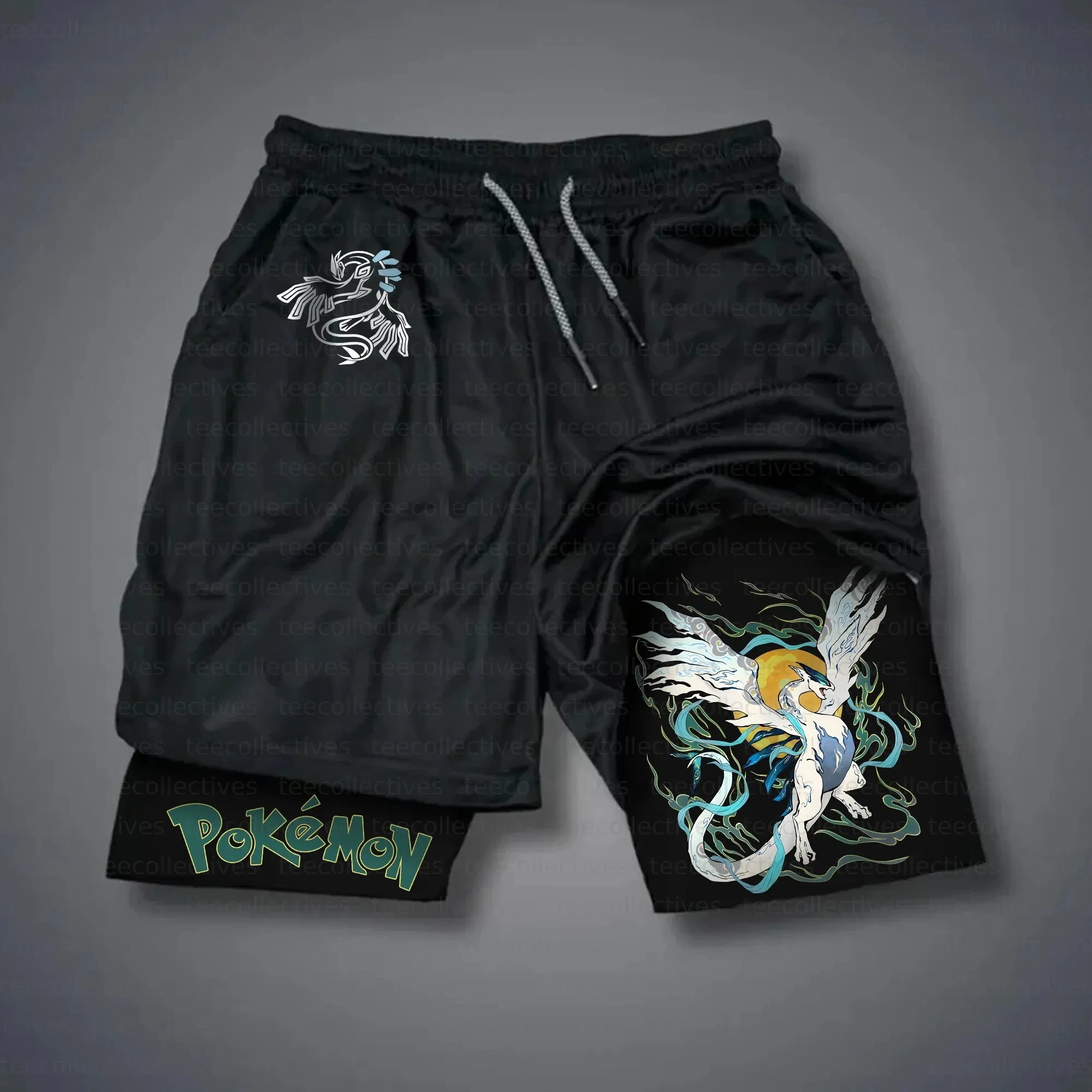 포켓몬 엄브레온 반바지 남성용 면 스포츠 팬츠 2025 여름 애니메이션 그래픽 바지 블랙 베이스 블루 엄브레온 옐로우 링스 브로큰 아이스