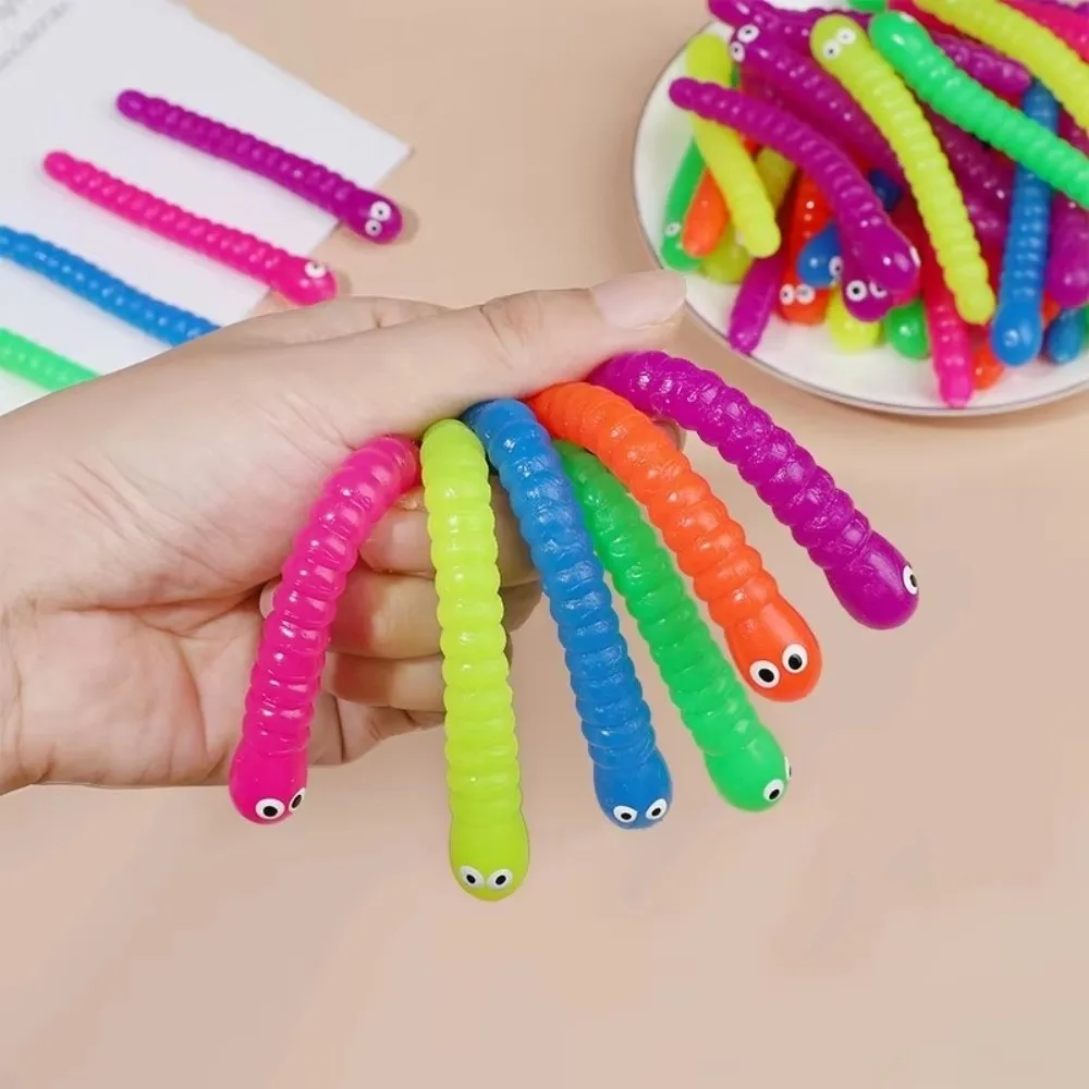 5/12Pcs New Colorful Caterpillars Fidget Toy Soft Caterpillars Anti Stress Release Stretch String Squeeze Toy Gift