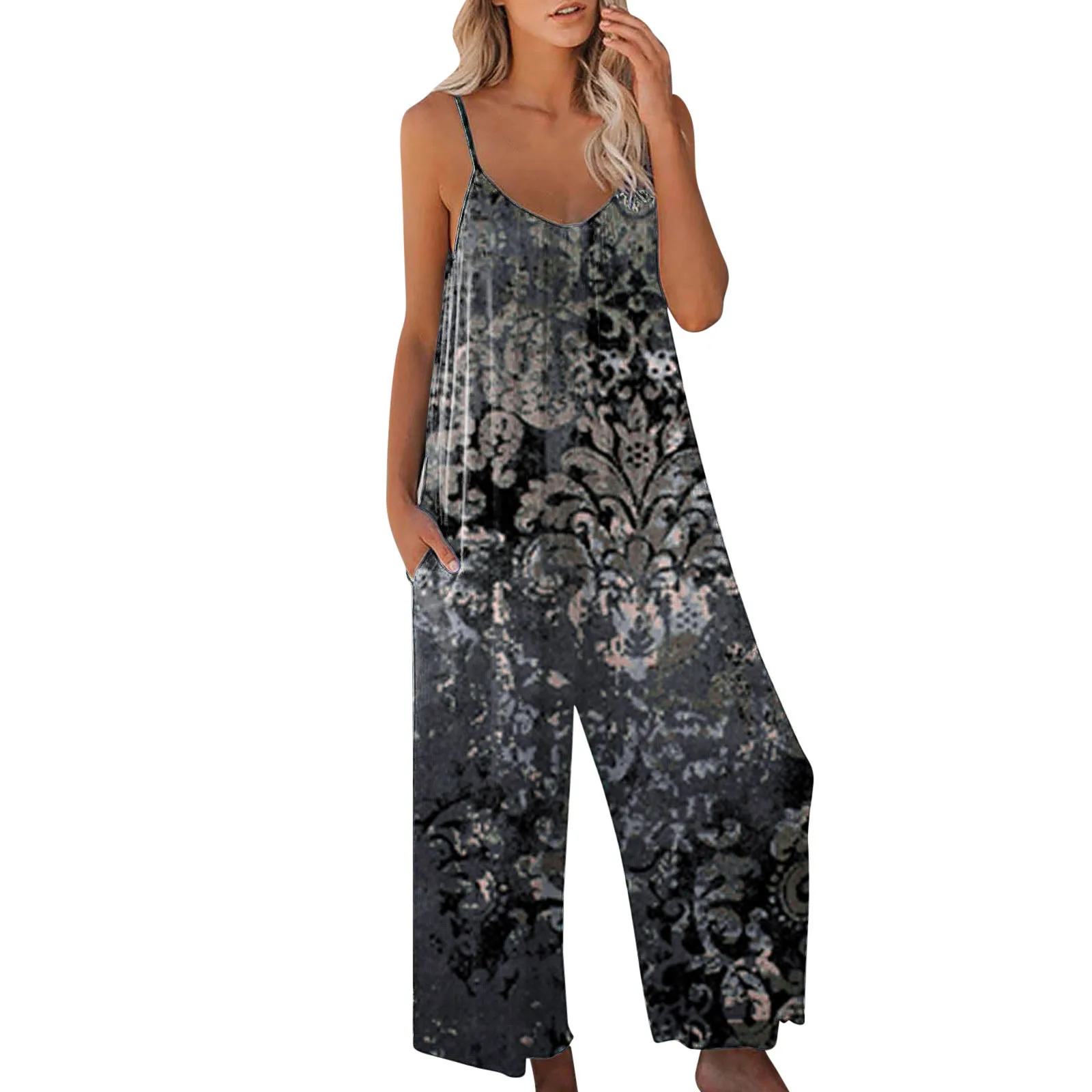 2024 Plus Size 3XL Casual Loose Jumpsuit Women Summer Solid Cotton Straps Wide Leg Pants Bib Overalls Oversized Jumpsuits Romper