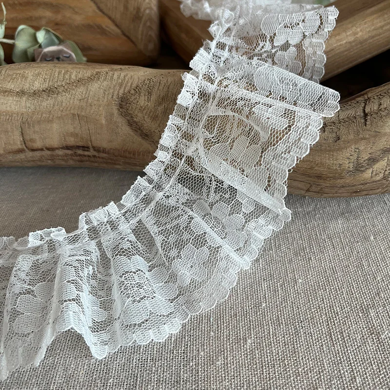 5CM di larghezza bianco nero pieghettato Tulle maglia ricamo tessuto di pizzo nastro volant Trim abito colletto scollo cucito fai da te Guipure Decor