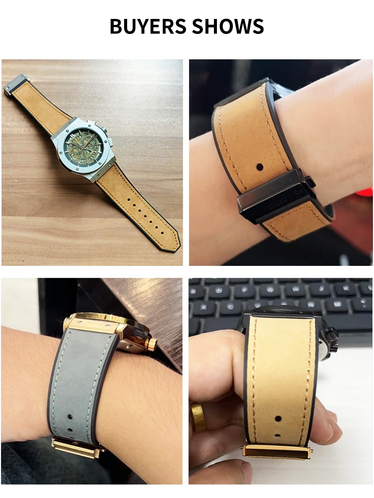 Für Hublot Yubo Classic Fusion Big Bang Herren Zuckerguss Echt leder konvexe Schnitts telle Silikon Unterhaut 26x19mm Uhren armband