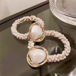 Elegant Baroque Artificial Pearl Hair Tie Women Braided Scrunchies High Ponytail Holders Hairband Girls Wedding Party Headdress