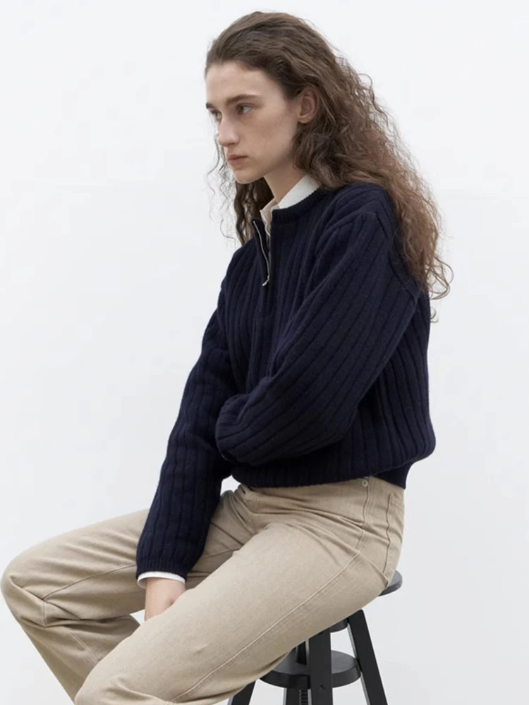 

Lerobe Women's Wool Knitted Sweater Casual Loose Long Sve Zipper round Ne Spring New Sle Korean Sle Commute Sle