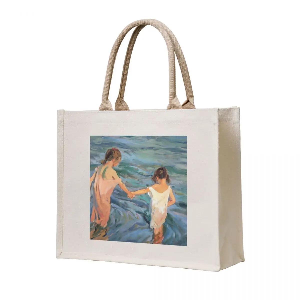 

Joaquin Sorolla - Children in the sea Tote Bag custom tote bag shopper bags for women shopping trolley bag