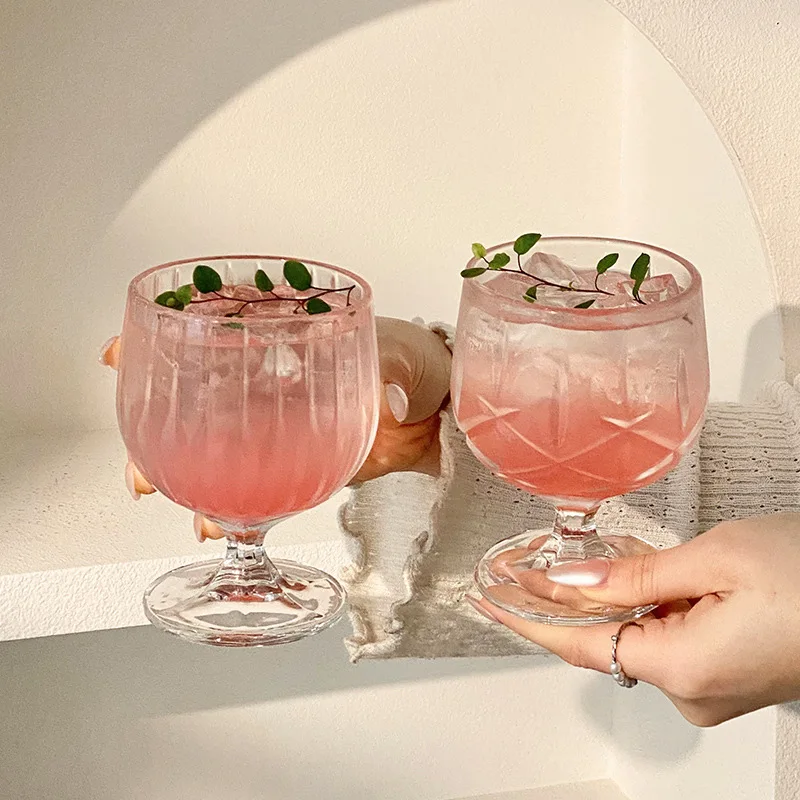 

New Modern Minimalist and Niche French High Footed Cups Retro and Stylish Transparent Home Women's Juice Cups Glass Water Cups