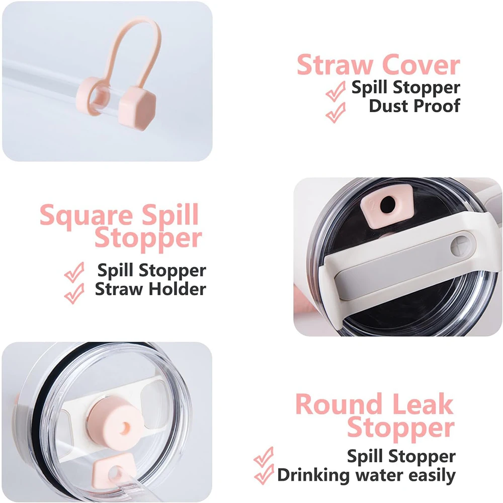 LMETJMA Silicone Spill Stopper Set For 30 40oz Tumbler Cups Included Round Cups Lid Spill Plug and Straw Cover Cap JT