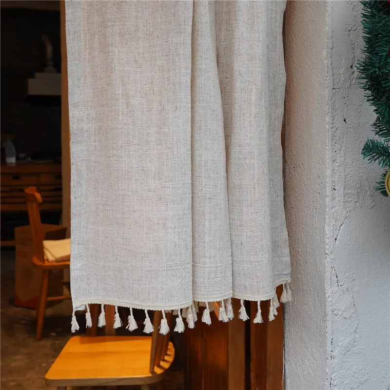 

Cotton Linen Boho Door Curtains with Tassels Rod Pocket Thick Farmhouse Curtain Light Filtering for Bedroom & Living Room TJ9409