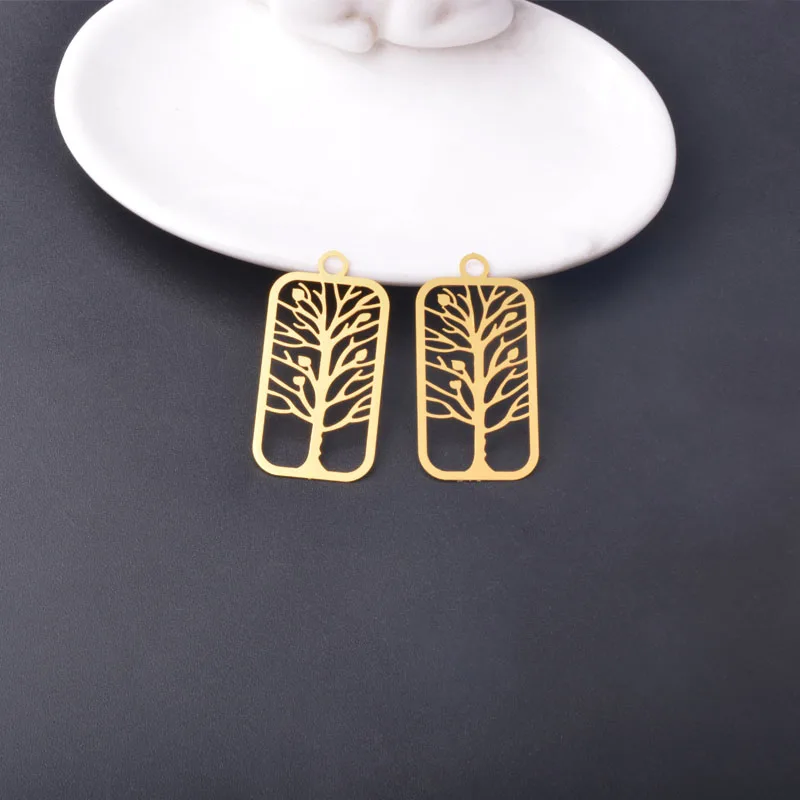 20 Stück AB1509 Messing Quadratische Filigran-Schmuckanhänger Goldener Baum-Anhänger DIY Damen Ohrring Halskette Zubehör – Detail 6