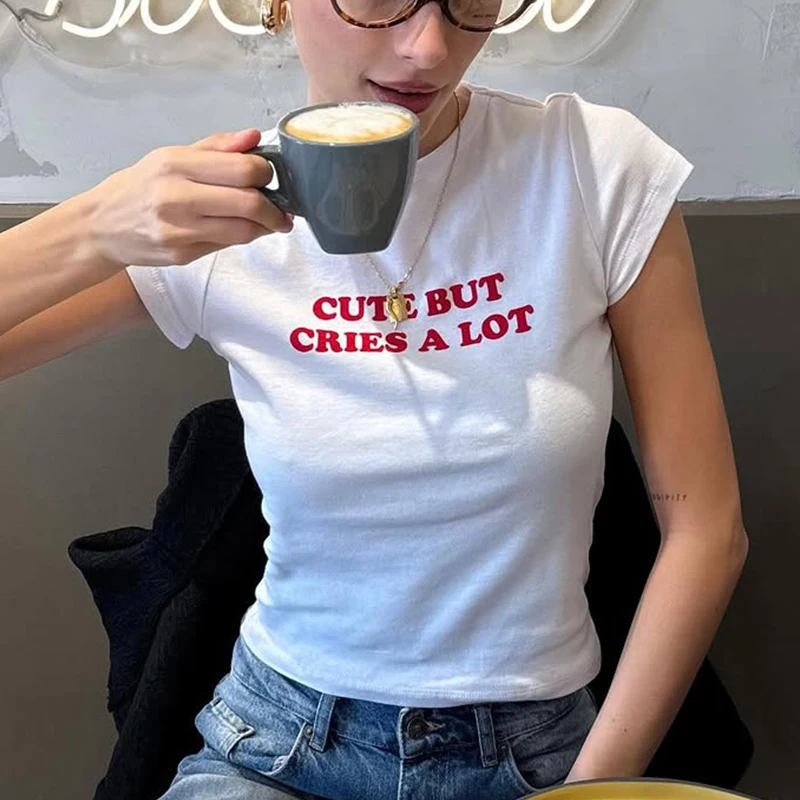 Punk Retro Letter T-shirt Women's Street Gothic Garbage White T-shirt Sexy Summer Emo Aesthetic Slim Short-sleeved Y2k Shirt