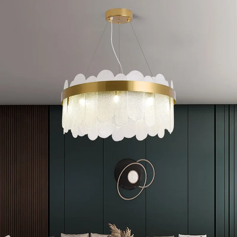 

Modern LED Glass Crystal Lustre Pendant Lamp Circular Chandeliers Living Room Restaurant Indoor Ceiling Lighting