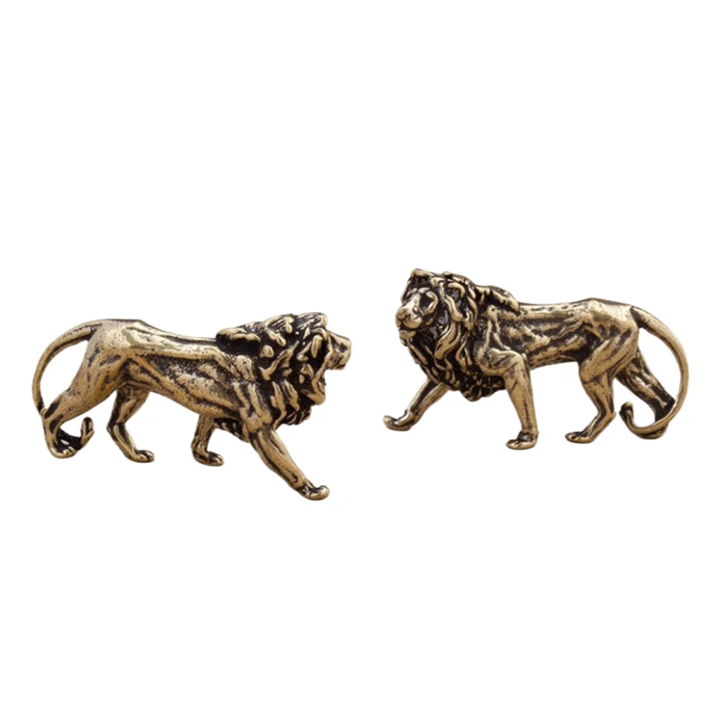 Copper Majestic Lion King Miniatures Figurines Desk Decorations Vintage Brass Mini Animal Statue Home Decor Ornaments Craft