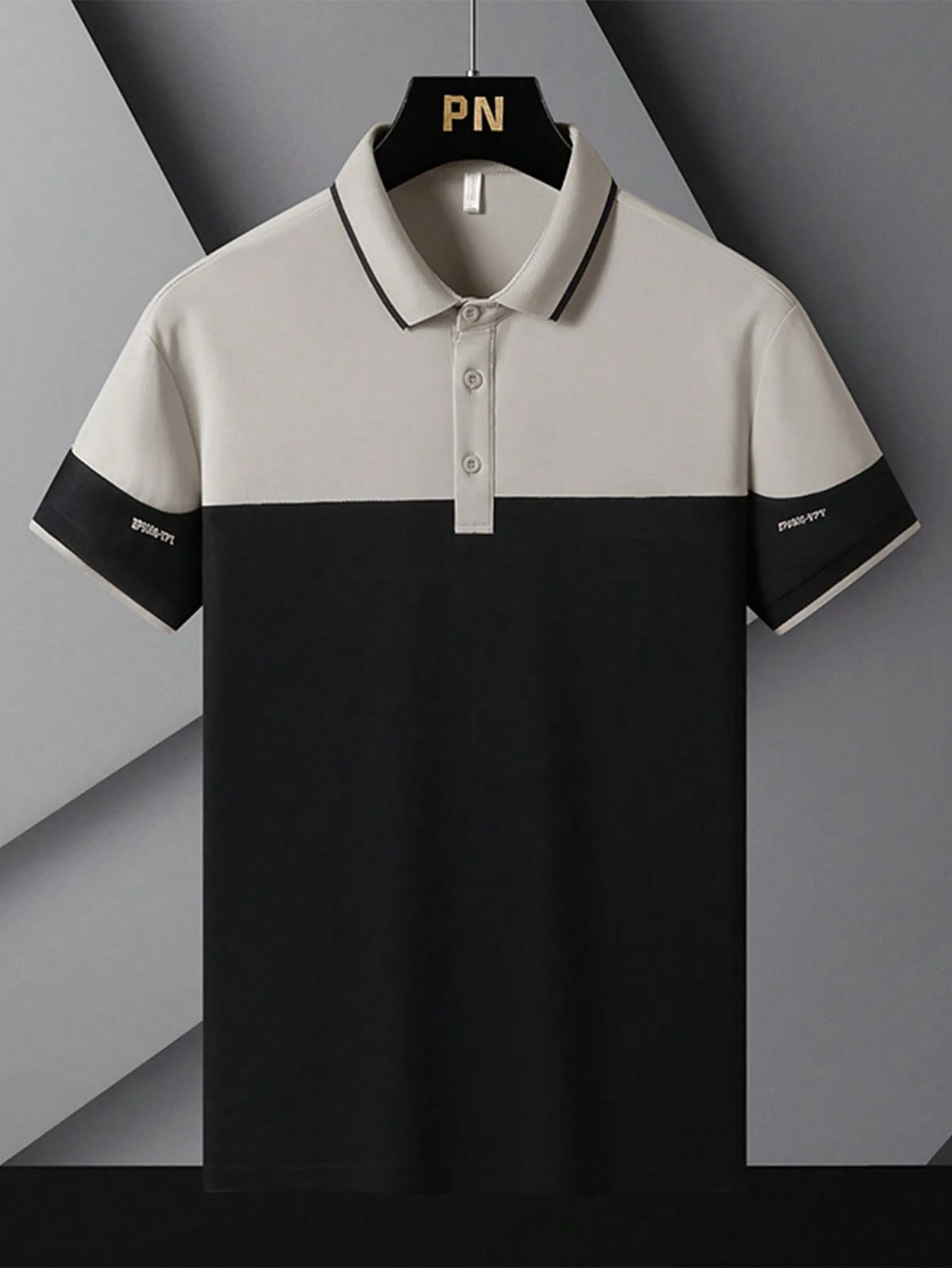 

Men's Color Block Polo Shirt with Sleeve Embroidery, Casual Short Sleeve