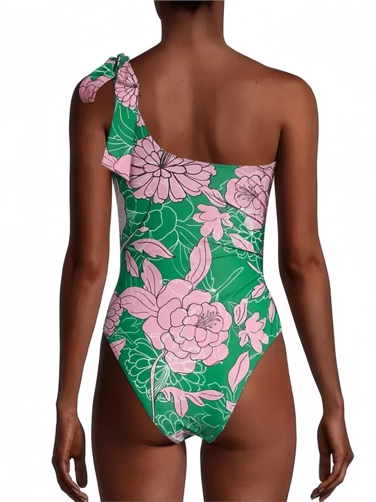 Bikini Retro con estampado de flores, traje de baño de una pieza a la moda y falda ajustada para cubrir, vendaje para mujer, playa de verano, elegante de lujo