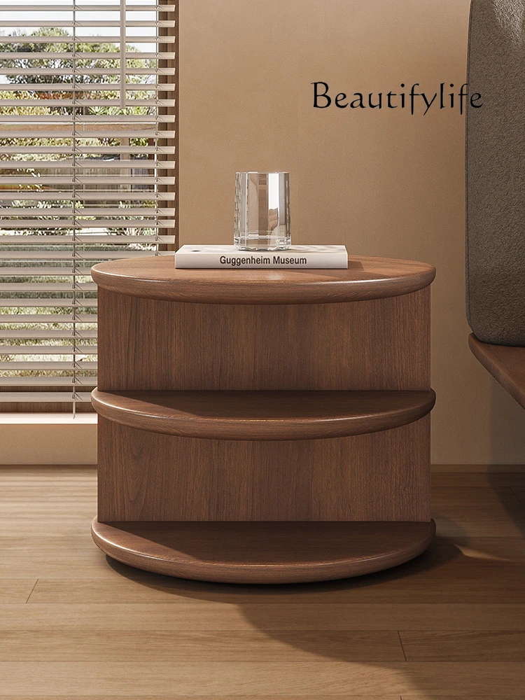 

Log Style Bedside Table Solid Wood round Storage Locker Small Apartment Bedside Cabinet Design Sense