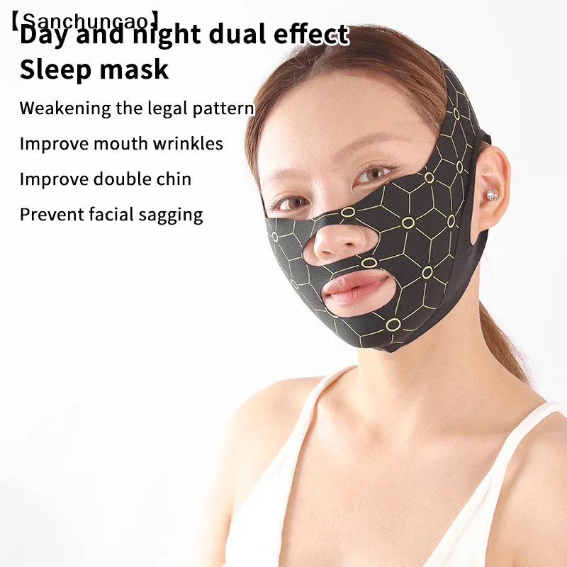 DapatSan⚡Cintura per maschera elastica a forma di V Doppia pressione Maschera per scolpire il viso Riduttore a doppio mento Fasciatura dimagrante per il viso Dispositivi per il lifting del viso