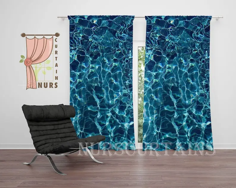Ocean Wave Curtain: Blue Sea Water Pattern, Summer Decor