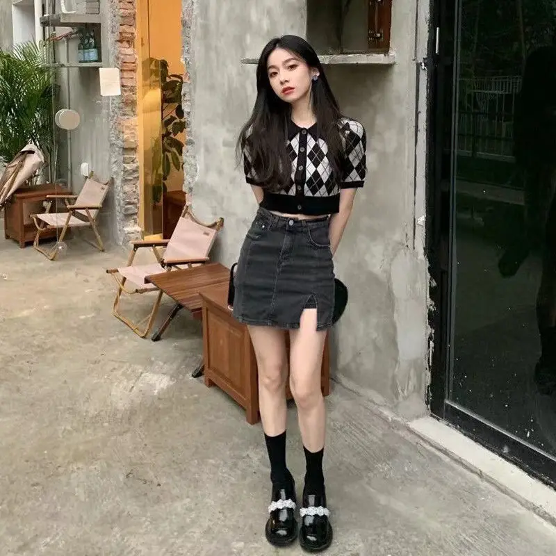 Women's Two Piece Set Mini Slit Short Sexy Skirt Female Outfits Luxury Designer Clothing Co Ord The New Function of Matching Hot