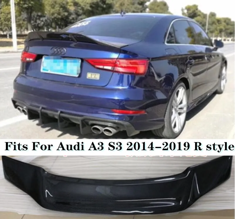 For Audi A3 S3 2014-2019 R Style High Quality Carbon Fiber Rear Trunk Lip Spoiler Wing Roof Splitters