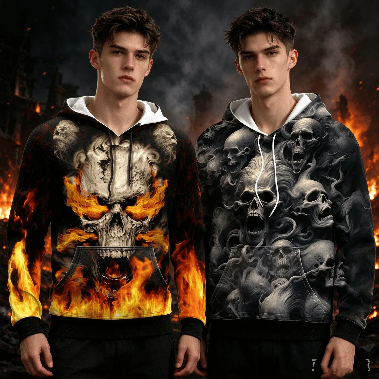 2026-27 Halloween Retro Skull 3D Printed Hooded Sweatshirt for Parent-child Casual Fashion, 2026 Pullover Oversized Unisex Style