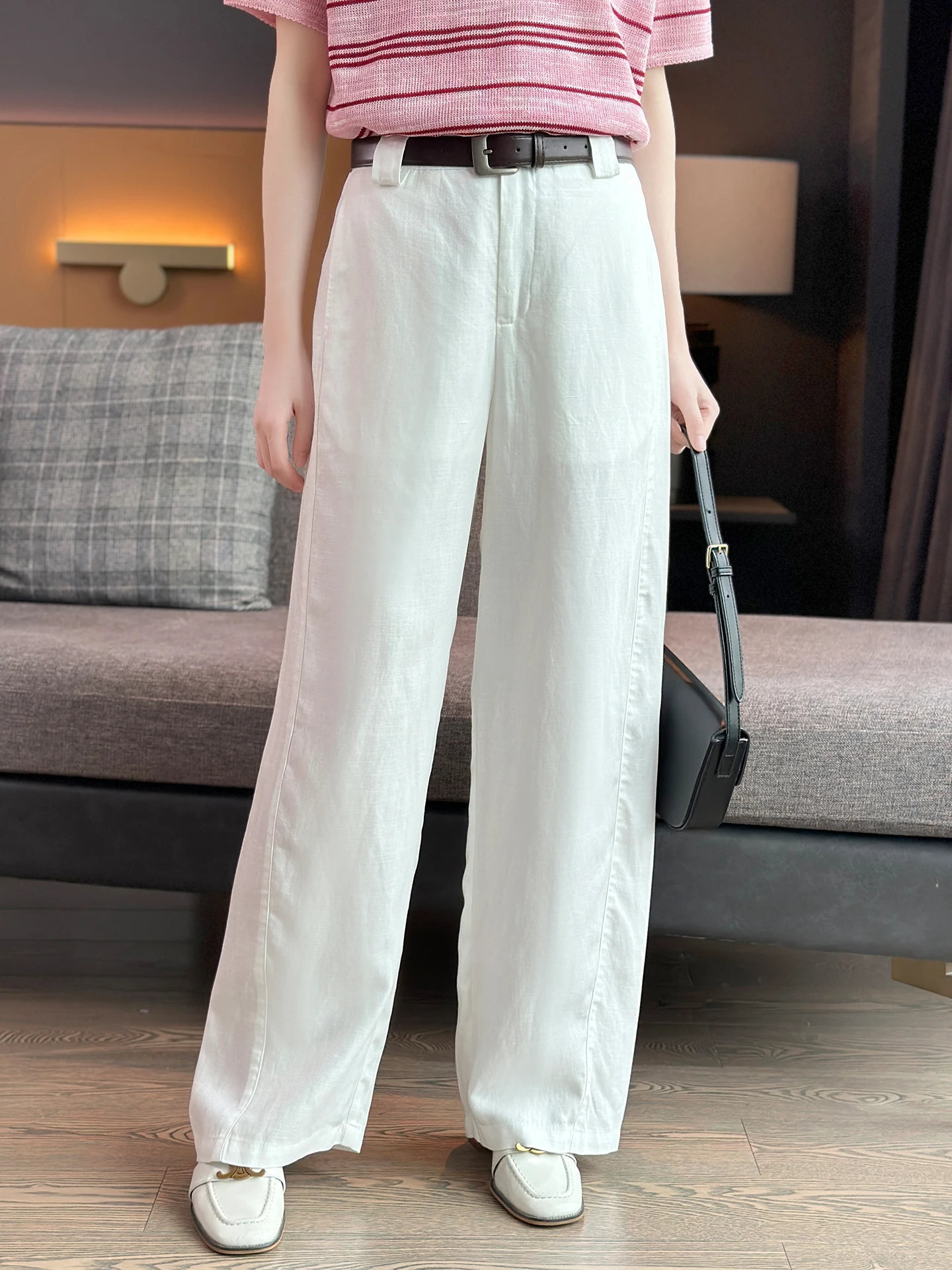 

Женские повседневные широкие брюки Left Home из льна с поясом, плиссированные, дышащие, комфортные, с высокой талией