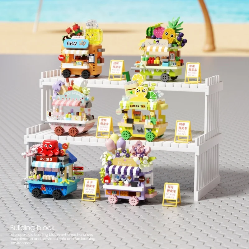  Street View Selling Small Cars Building Blocks Small Particles Assembled Ice Cream Shop Diy Puzzle Toys Boys And Girls Gifts