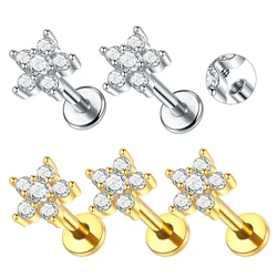 1/5PCS Steel 16G Internally Threaded Flat Back Labret Piercings Jewelry Zircon Flower Helix Tragus Cartilage Daith Lobe Earrings