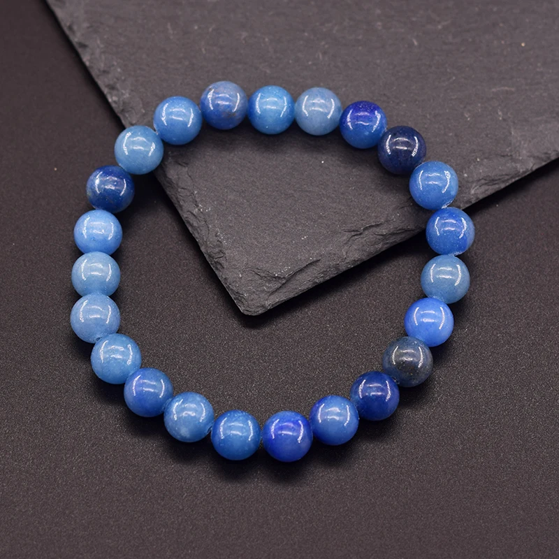 Natural Aquamarins Quartzs Beads Stone Bracelet Women Men Sky Blue Stone Round Beaded Bracelet Elastic Rope Energy Jewelry Gift