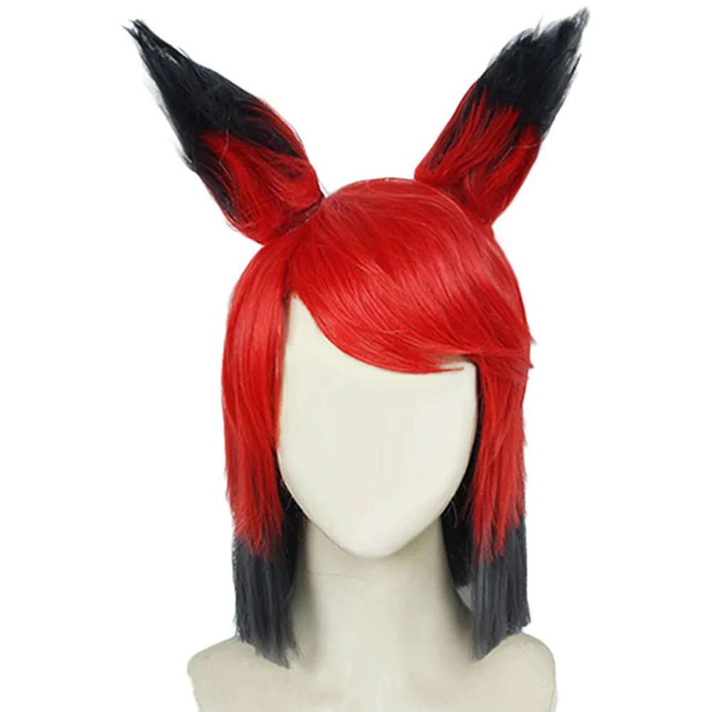 Cartoon Hell inn Alastor Cosplay Wigs Costume Accessories Unisex Fantasy Disguise Red Shorts Wig With Ear Halloween Suit Prop