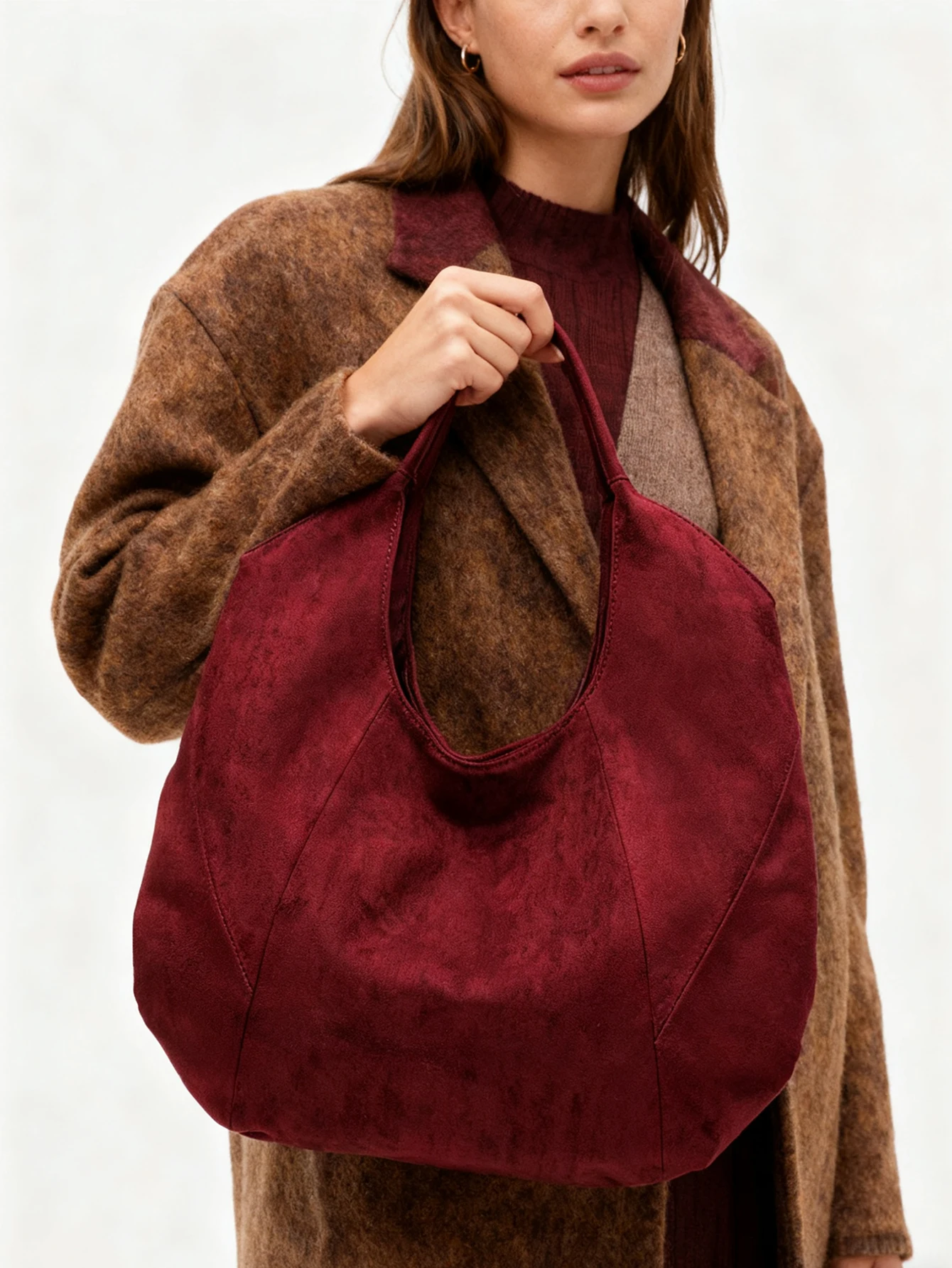 2025 nova imitação de camurça bolsa de bolinho de grande capacidade, bolsa de axila retrô, bolsa de ombro casual de deslocamento feminino