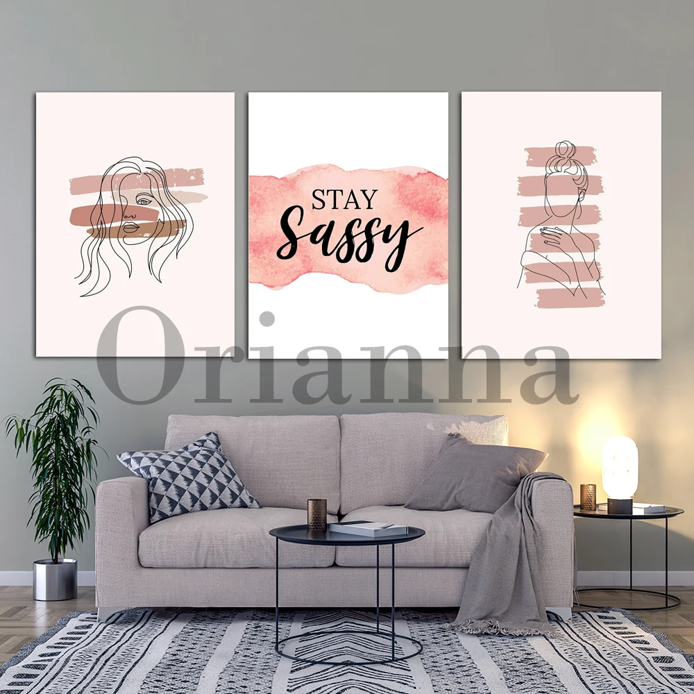 Stay Sassy Quote Girly Aesthetic Lipstick Swatches Line Female Face Makeup Pink Nude Color Wall Art Canvas Decor Prints Posters