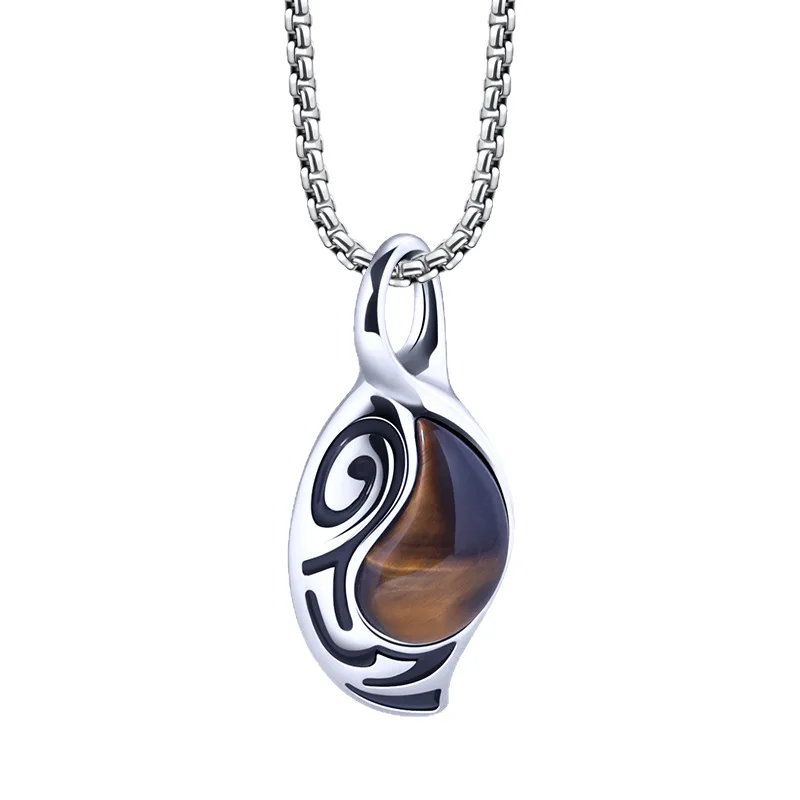 Gazing Jewelry Geometric Tiger Eye Stone Pendants Titanium Steel Men Personalized Fashion Necklace Non Fading Charm Jewelry