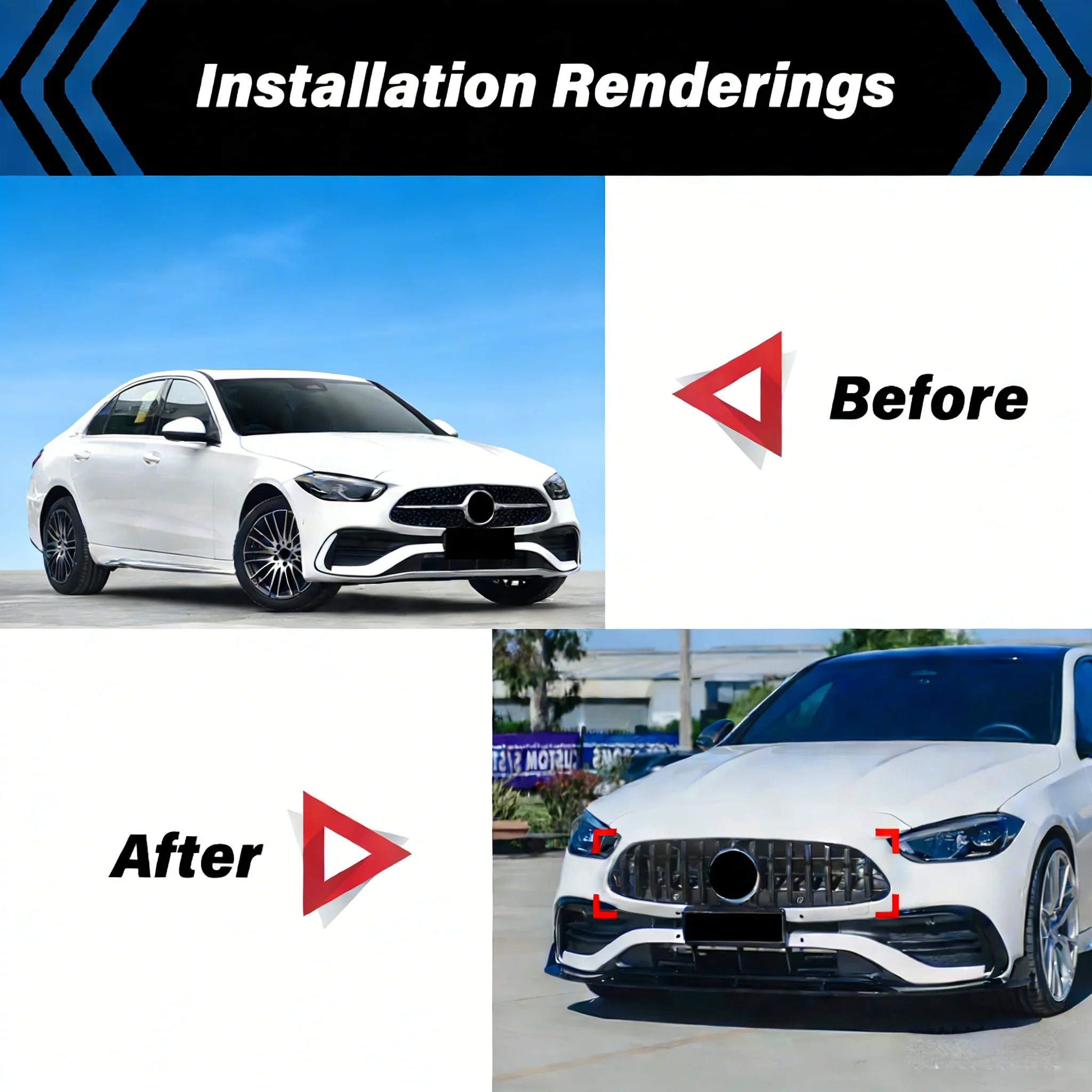 

W206 C200 C220 C300 2021 2022 2023 2024 GT Style Front Bumper Racing Radiator GrillsFor Mercedes Benz C-Class Air Intake Grille