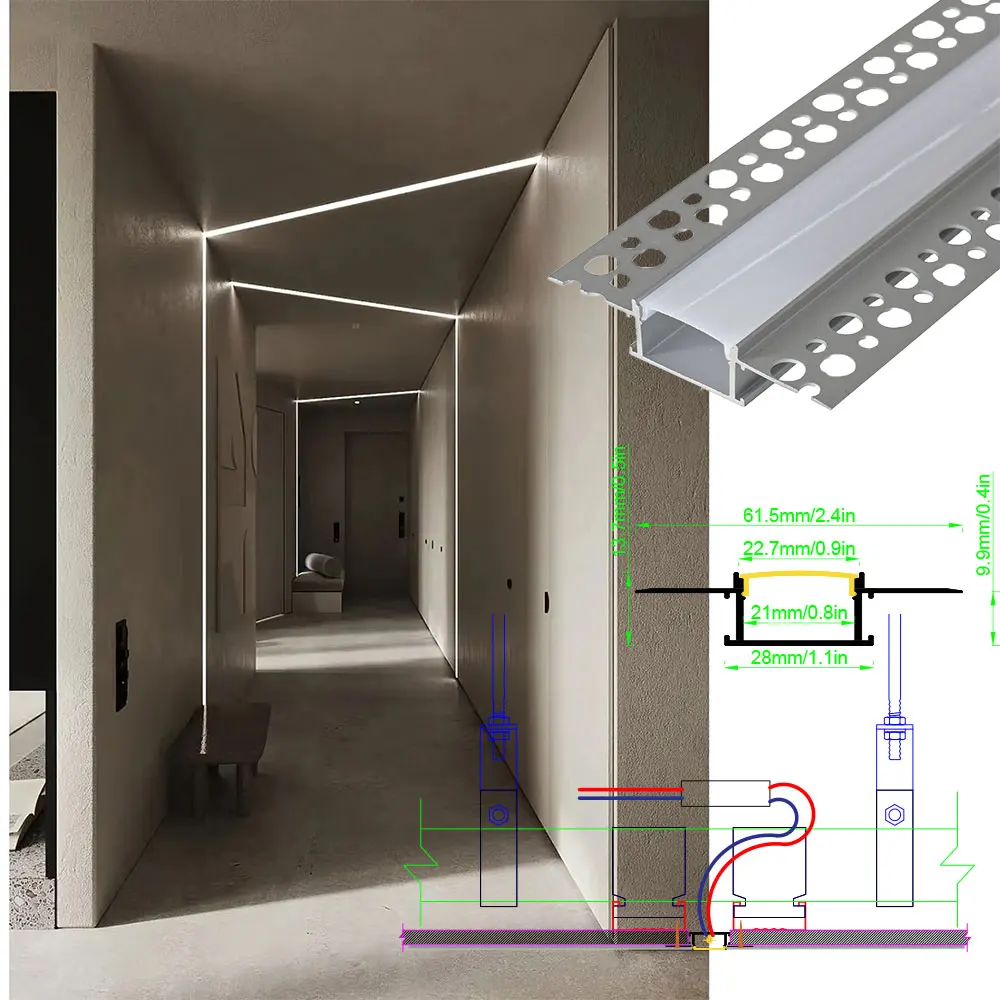 61×14mm 2pcs 0.5m LED Aluminum Profile Channel Holder for Ceiling Wall Shape Light Aluminium LED Strip with Black Cover and LED