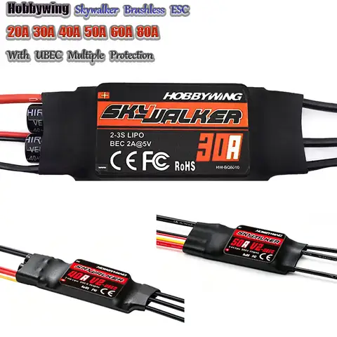 Hobbywing Skywalker 20A 30A 40A 50A 60A 80A Brushless ESC with UBEC Speed Controller for RC Plane Helicopter Model