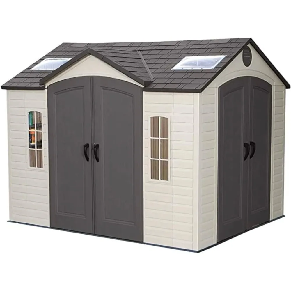 8' X 10' Outdoor Storage Shed, Powder-coated Steel, 2 Latch and Lock Shatter Proof Windows, Dual Entry Storage Shed