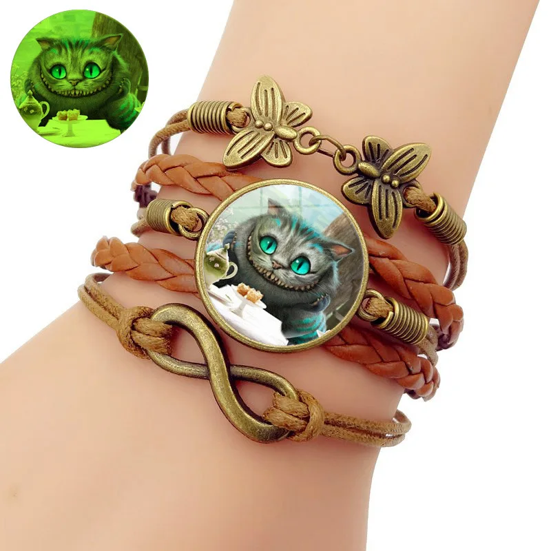 Disney Kawaii Anime dibujos animados Alicia en el país de las Maravillas Cheshire gato pulsera trenzada joyería Kawaii niño niña pulsera pareja regalo