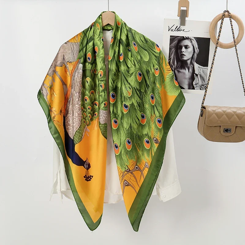 Bufanda cuadrada de seda para mujer, Hijab de diseño femenino, chal estampado, Foulard, diademas, pañuelo grande de lujo, 110x110cm, 2024