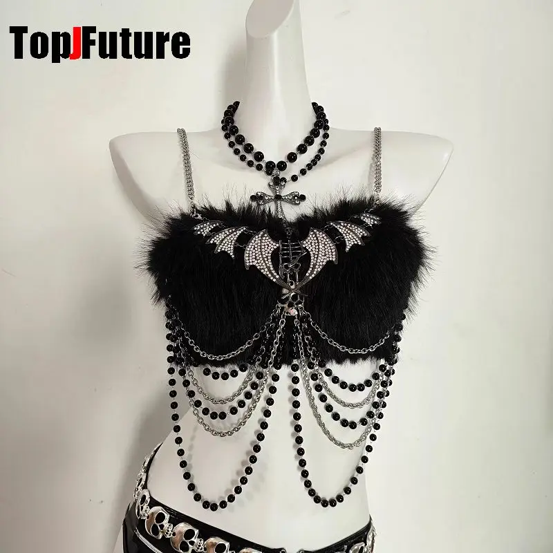 Y2K girl Punk Spicy girl rock dark Gothic waist cinching Sexy Fluffy PU Millennium performance party role-playing shorts suit