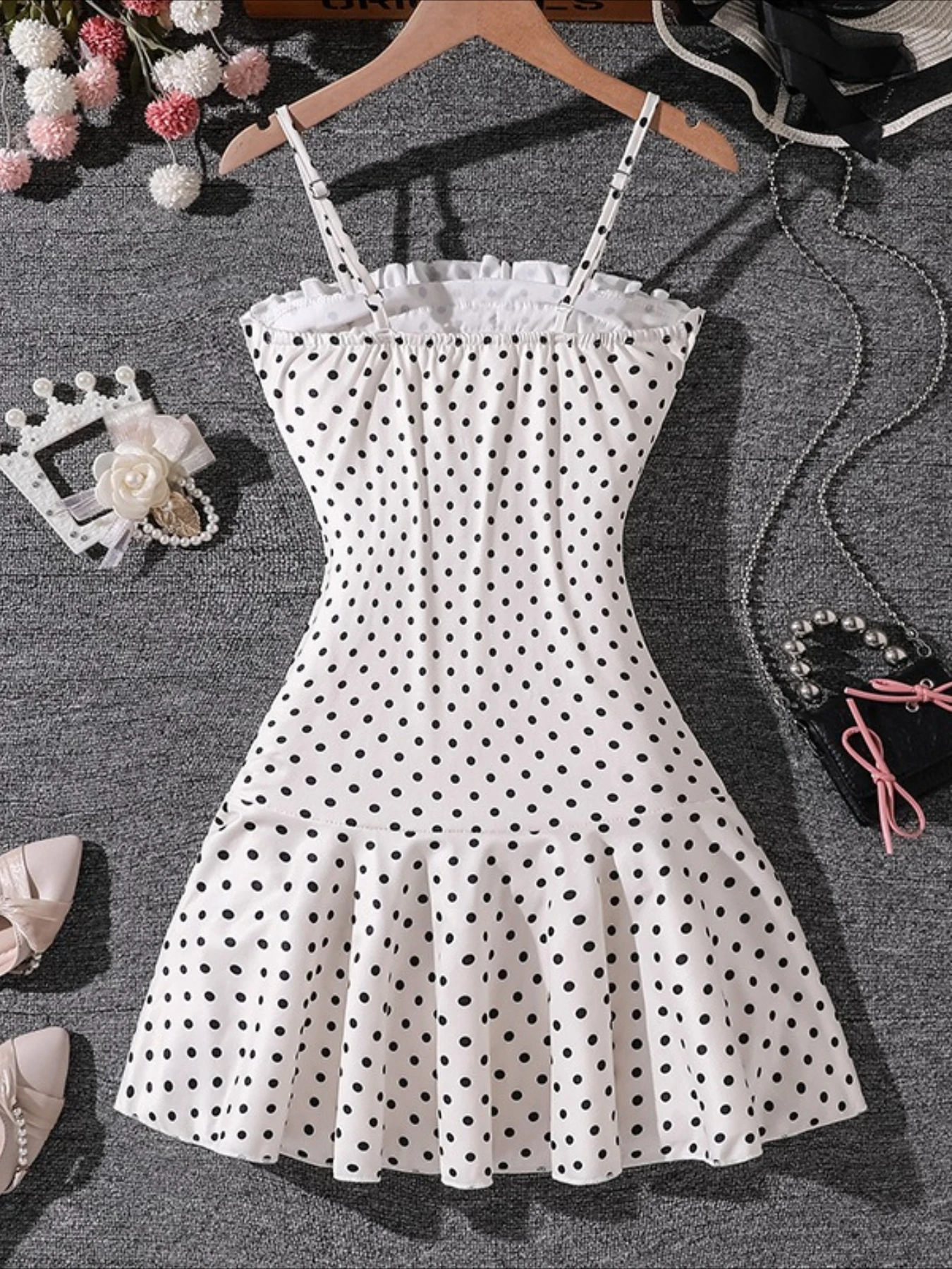 Da Tong Girl's Spring/Summer New Fashionable Wave Point Cute Spicy Girl Princess Skirt Strap Slimming Skirt
