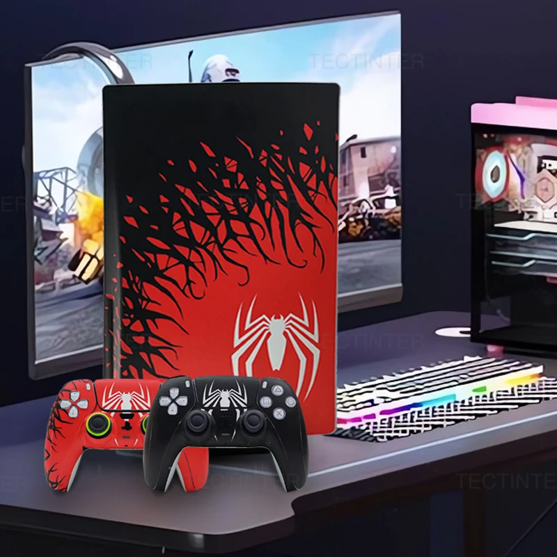 ملصق من الفينيل لوحدة التحكم في إصدار القرص PS5 مع مجموعة ملصقات لوحة ألعاب 2 قطعة لغطاء ملحقات PS5